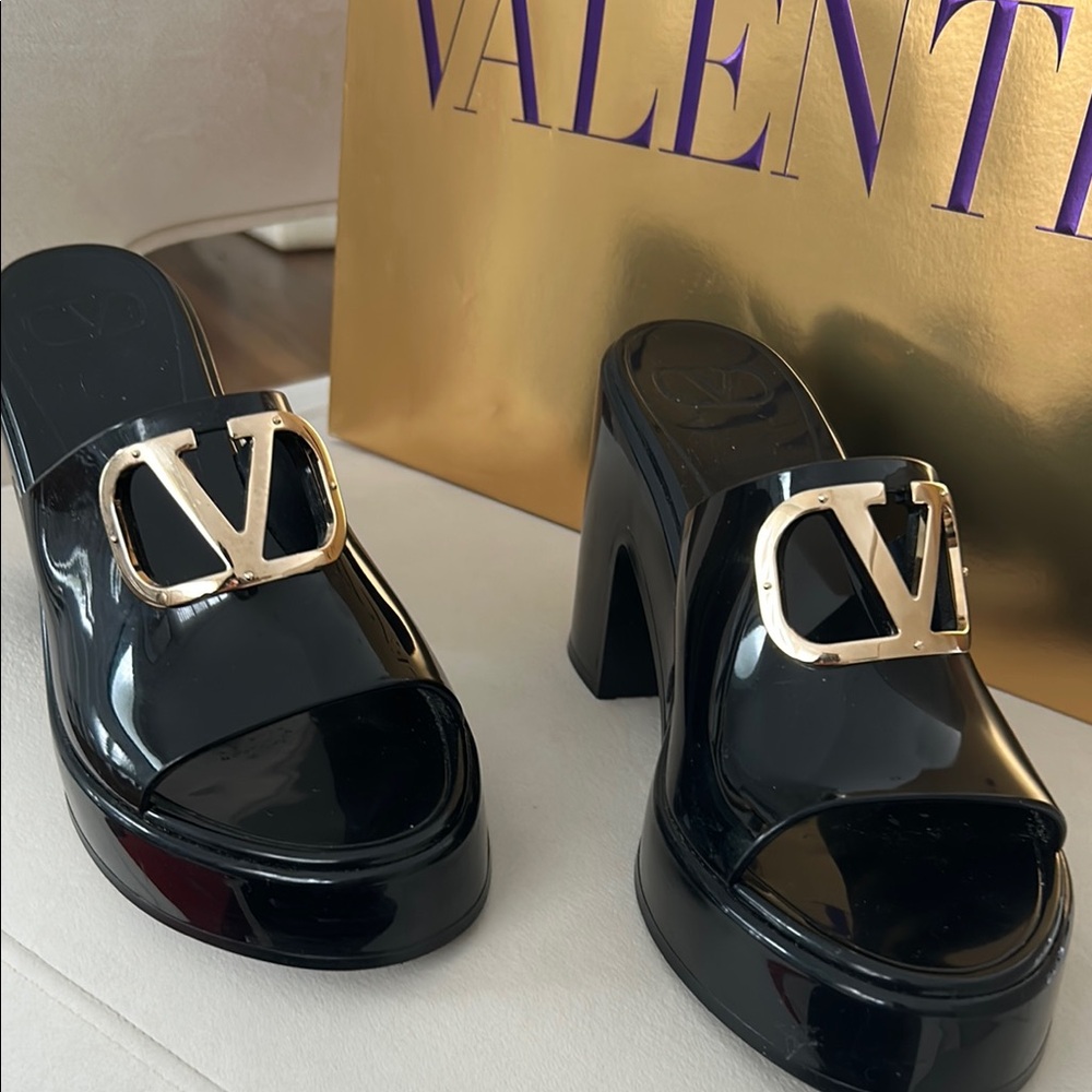 Valentino Black Platform Chunky Heel Shoes